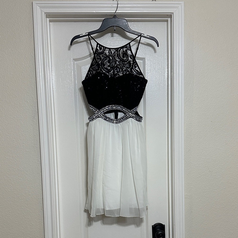 Speechless Black and White Homecoming Dress with Cutouts